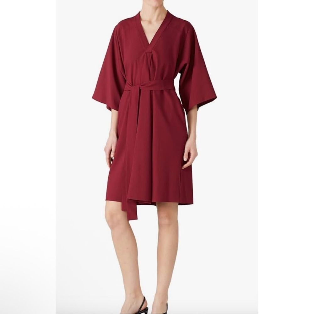 Tome NYC Women's Tie Front V-Neck Dress burgundy Sz 14